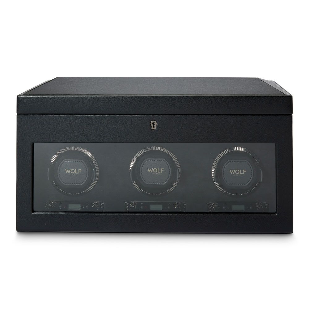 WOLF British Racing Black Triple Watch Winder with Storage 792302