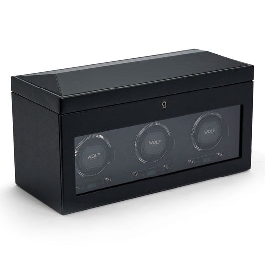 WOLF British Racing Black Triple Watch Winder with Storage 792302