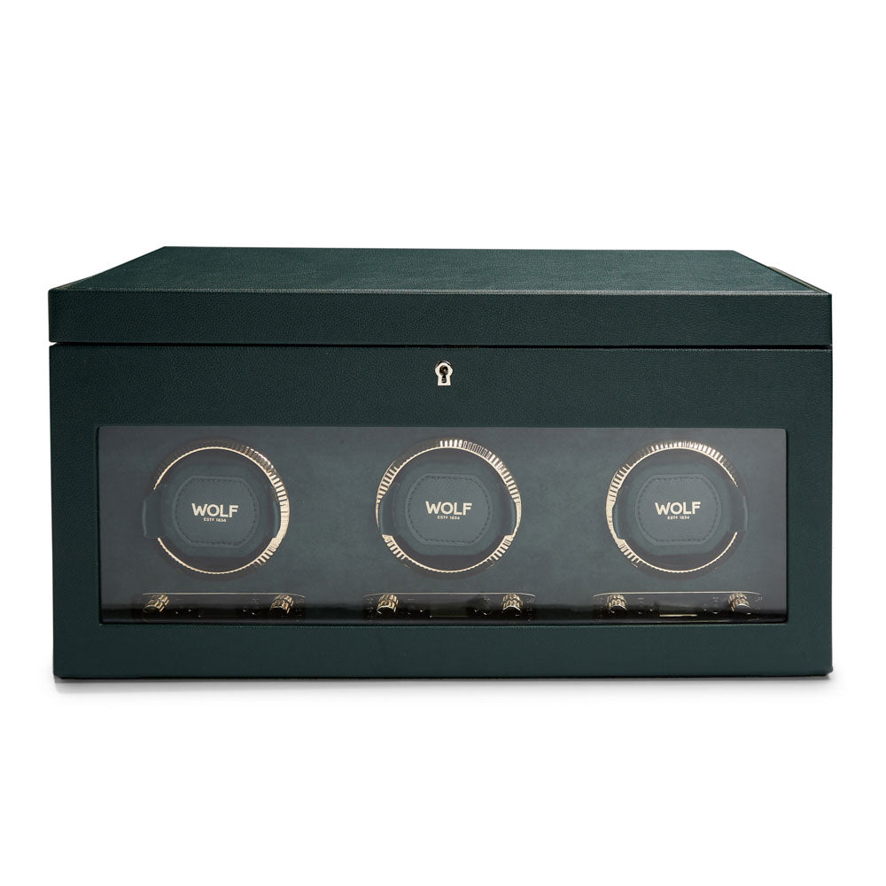 WOLF British Racing Green Triple Watch Winder with Storage 792341