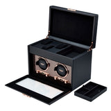 WOLF Axis Copper Metal Plated Double Watch Winder With Storage 469316