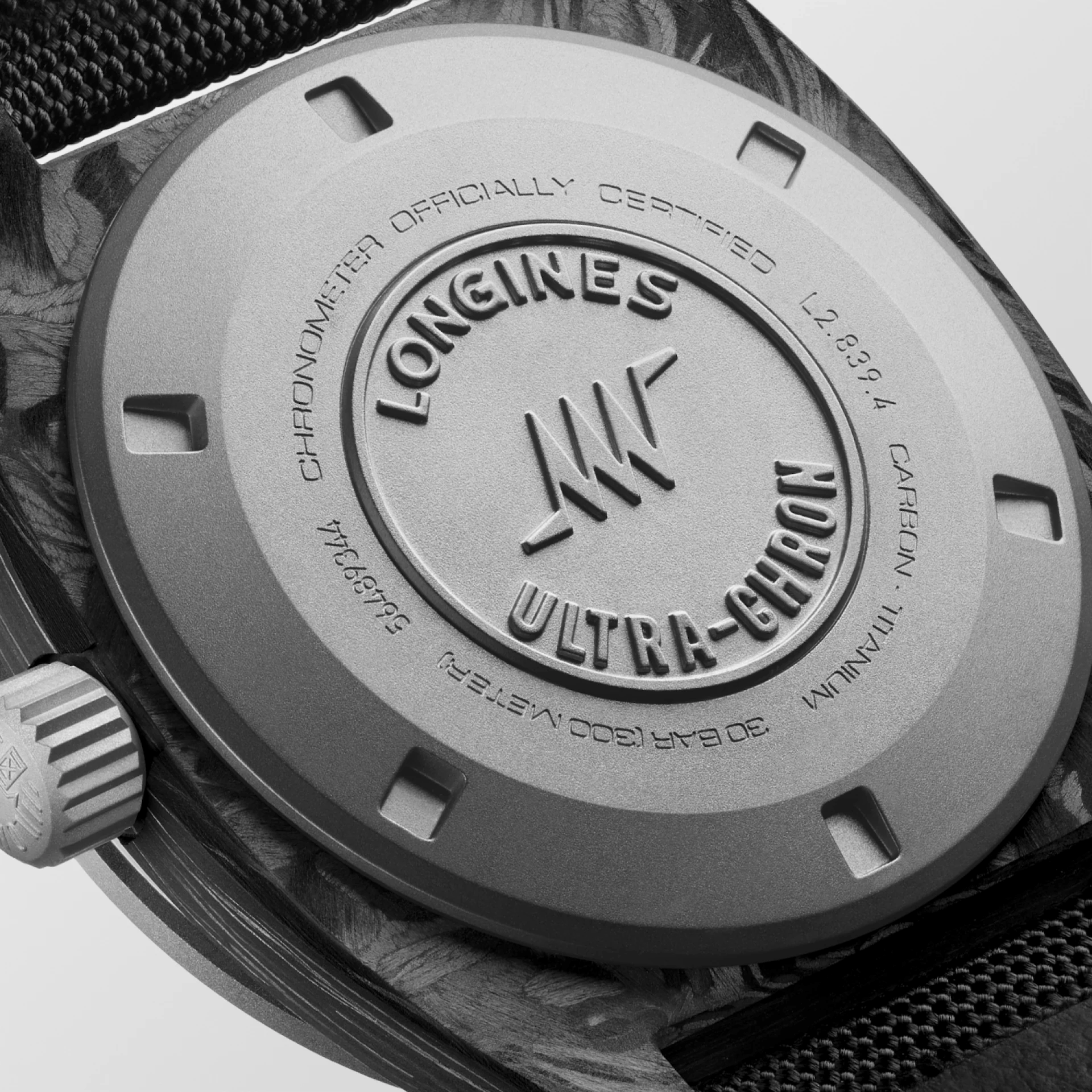 Longines Ultra-Chron Carbon 43mm Black Nylon Strap Men's Watch L28394522