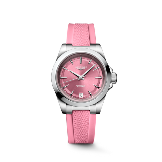 Longines Conquest 34mm Pink Dial Rubber Women's Watch L34304999