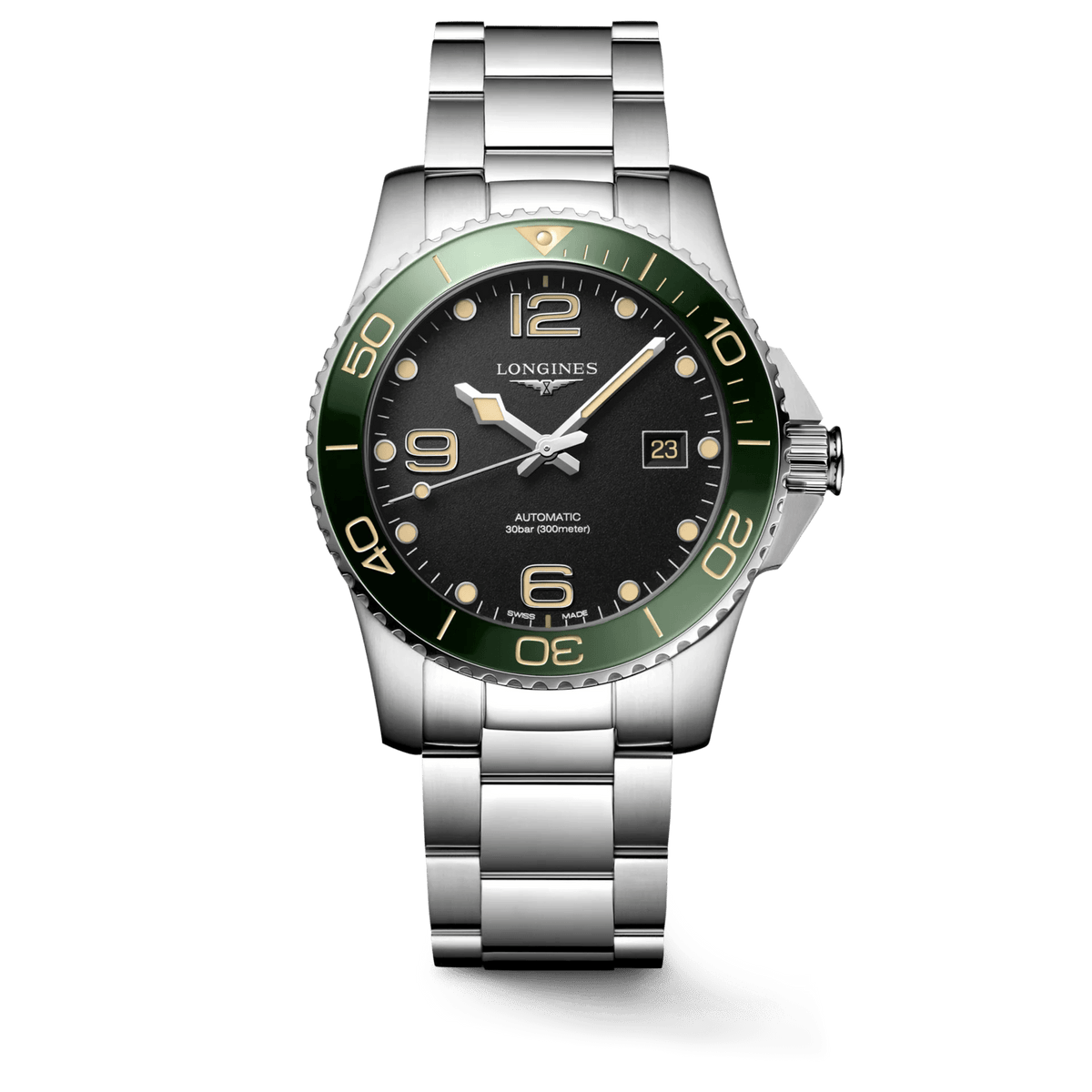 Longines HydroConquest 41mm Black Dial Green Ceramic Bezel Men's Watch L37814056