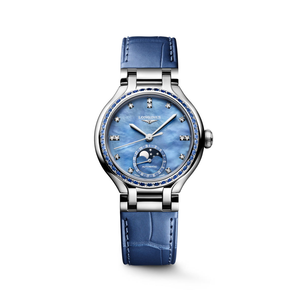 Longines PrimaLuna Moonphase 34mm Blue Mother of Pearl Dial Women's Watch L81260972