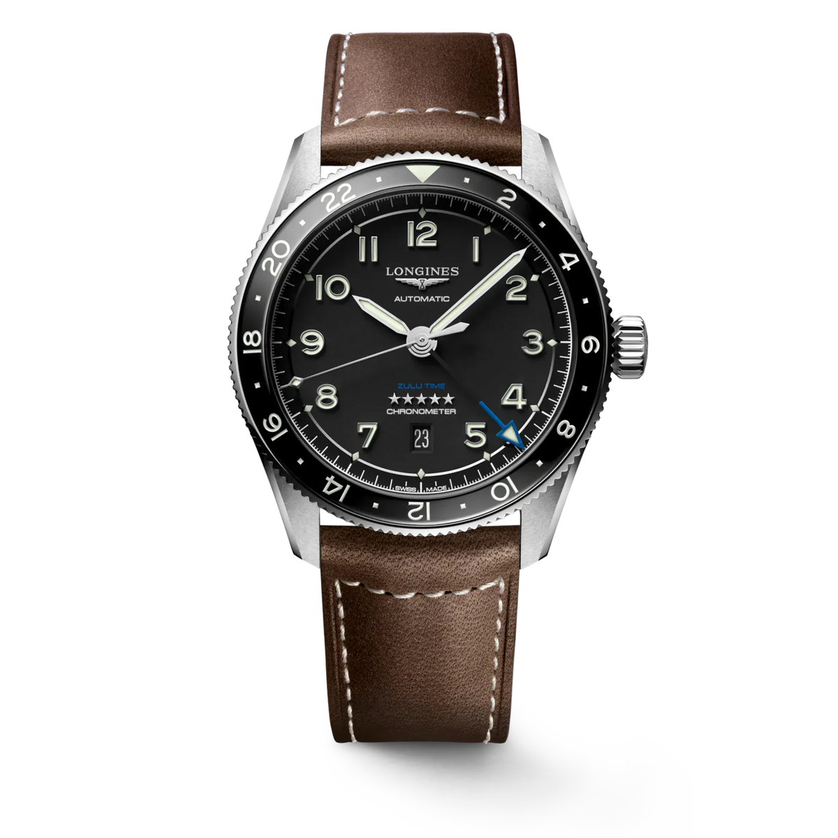 Longines Spirit Zulu Time 42mm Black Dial Men's Watch L38124532