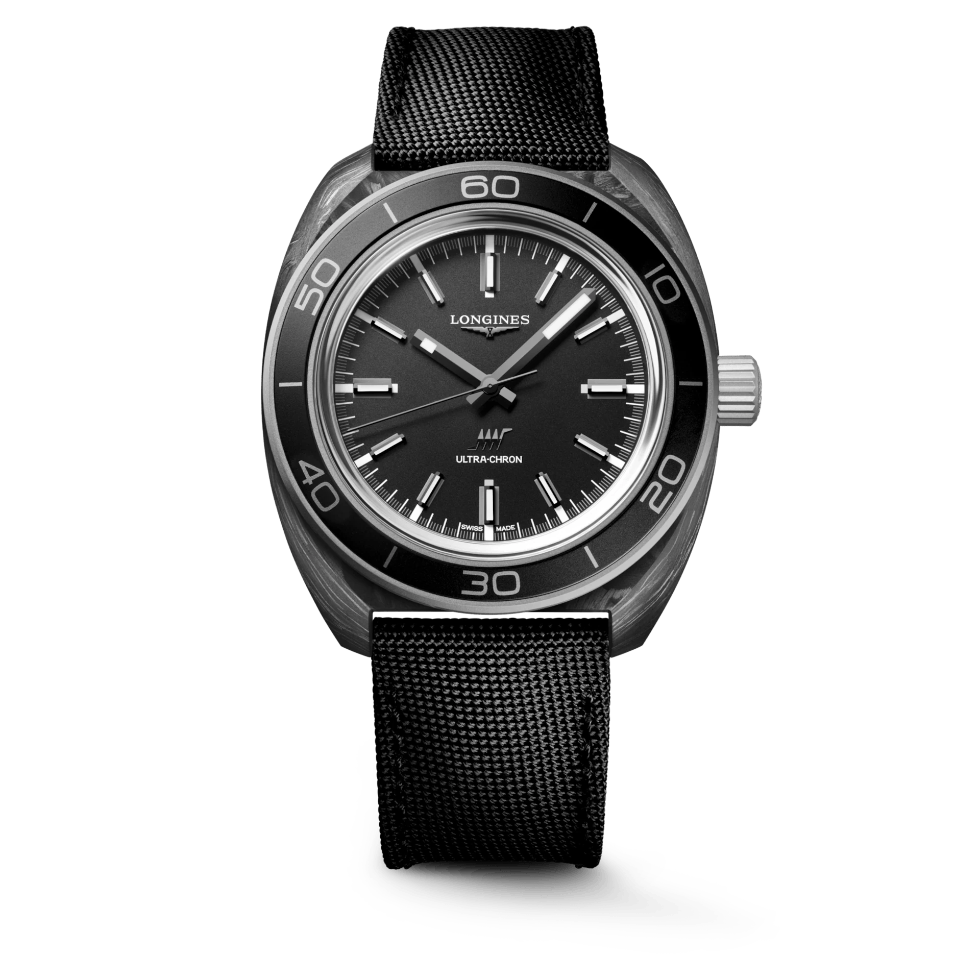 Longines Ultra-Chron Carbon 43mm Black Nylon Strap Men's Watch L28394522