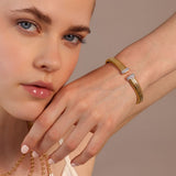 Bronzallure Golden Rigid Tubogas Bracelet with Cubic Zirconia Pavé WSBZ02401Y.YG