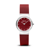 BERING Classic 26mm Polished Silver Milanese Strap Red Women's Watch 10126-303