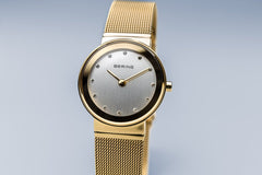 BERING Classic 26mm Polished Gold Mesh Band Women's Watch 10126-334