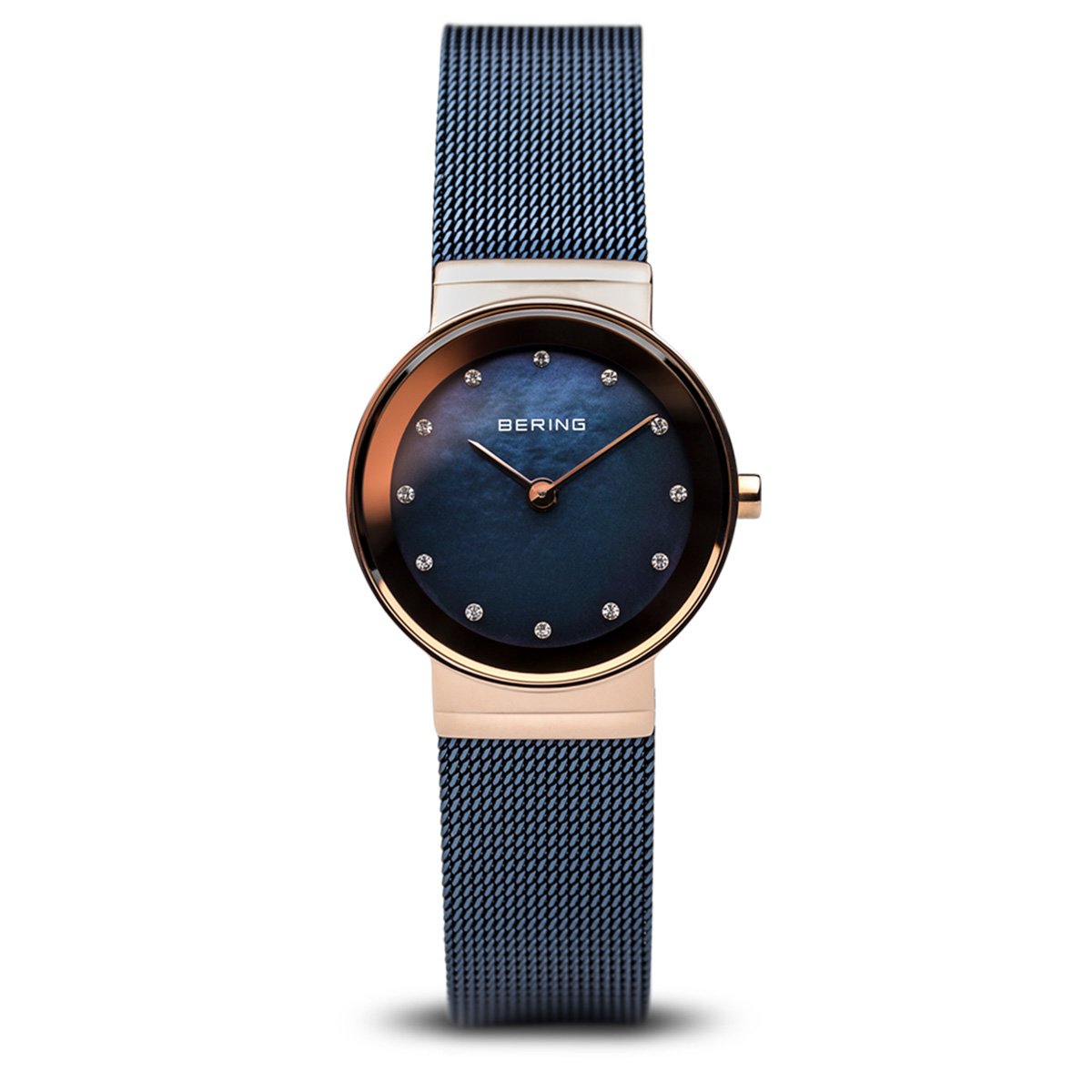 BERING 10126-367 Women's Watch Slim IP Rose Gold Case Blue Mother of Pearl Dial Blue Mesh Band