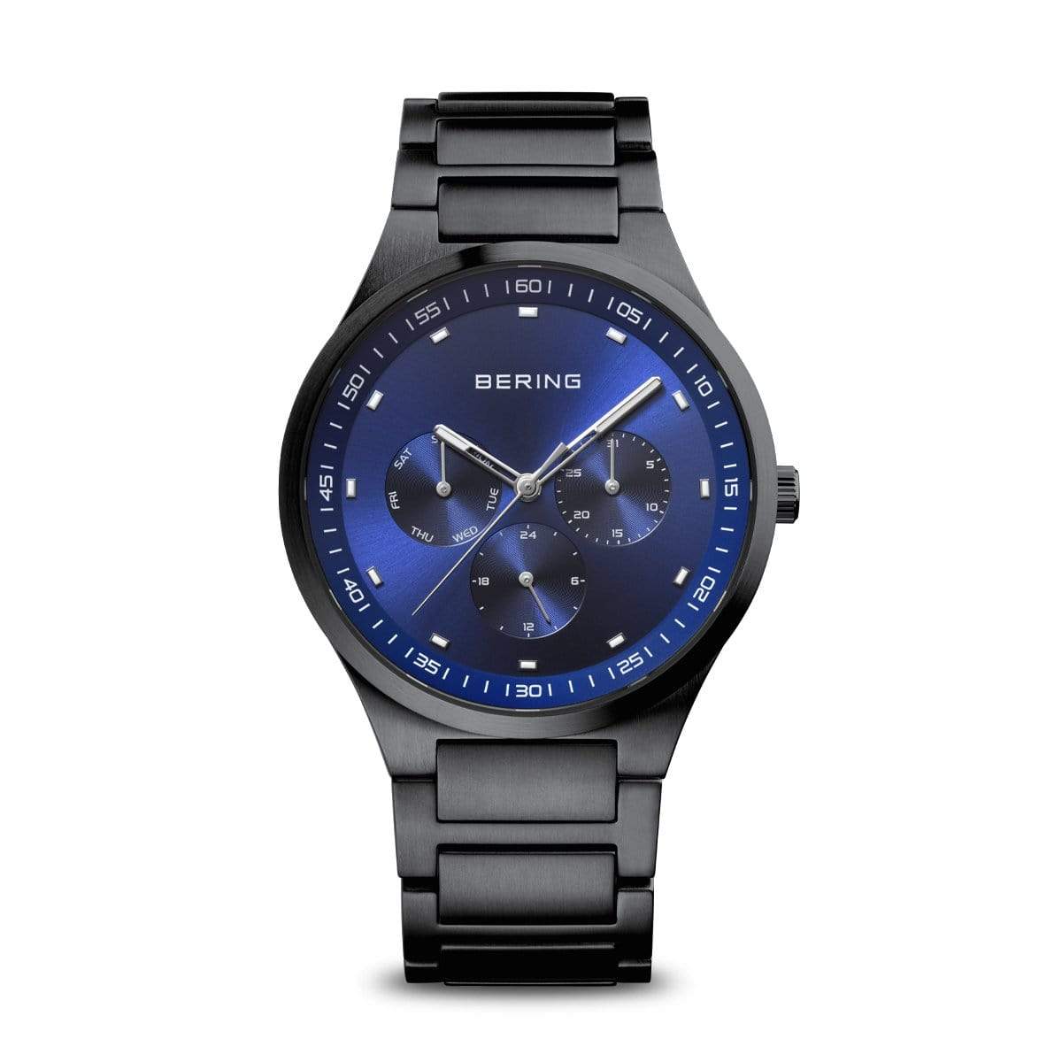 BERING Classic 40mm Blue Dial Black Stainless Steel Mens Watch 11740-727