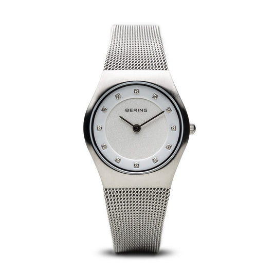 BERING Classic 27mm Brushed Silver Swarovski Dial Markers Mesh Band Women's Watch 11927-000