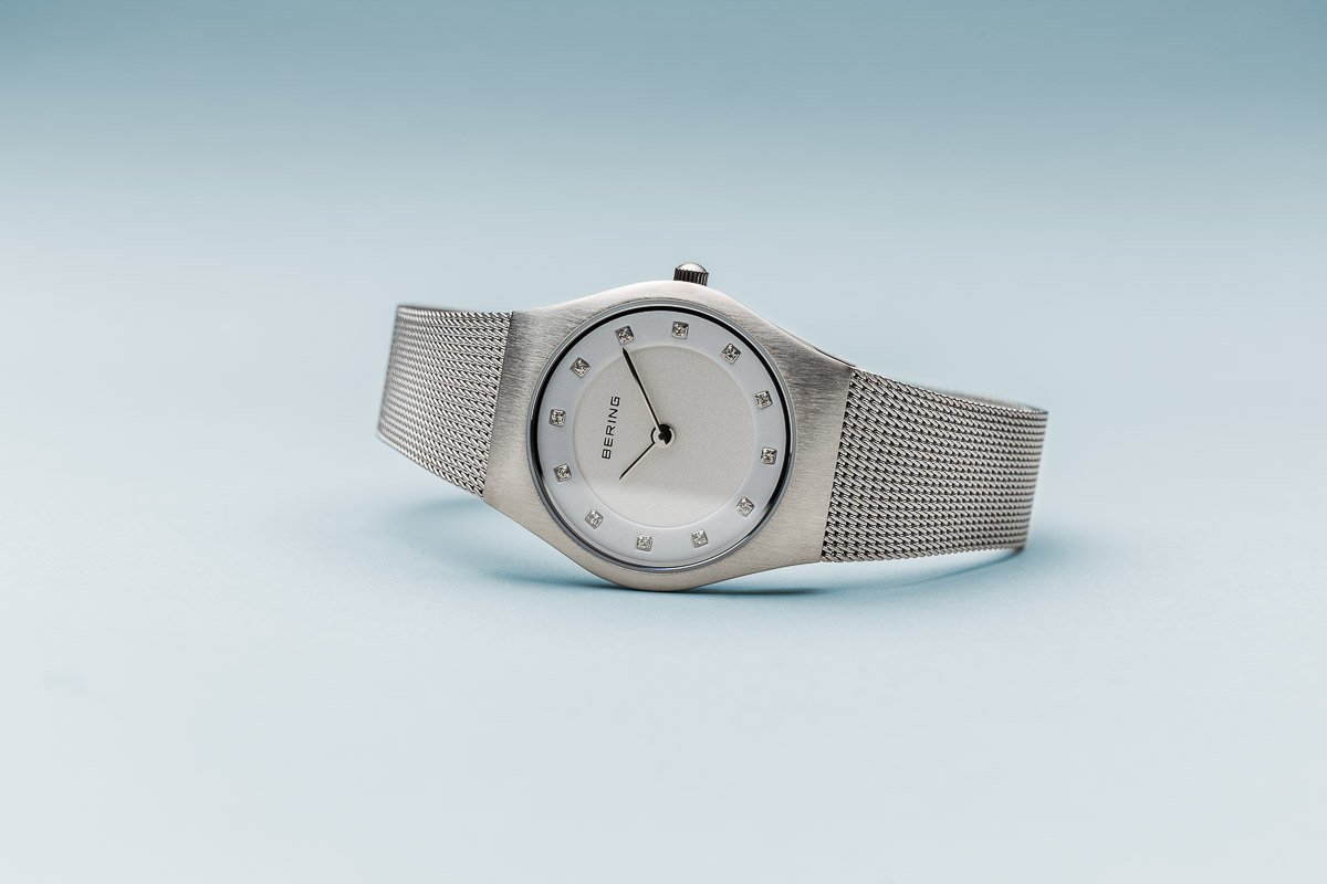 BERING Classic 27mm Brushed Silver Swarovski Dial Markers Mesh Band Women's Watch 11927-000