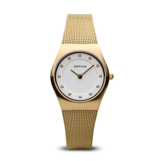 BERING Classic 27mm Brushed Gold Case Gold Mesh Band Women's Watch 11927-334