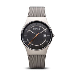 BERING 11938-007 Men's Watch Classic Grey Stainless Steel Case & Mesh Band