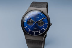 BERING Titanium 39mm Brushed Black Case Blue Dial Men's Watch 11939-078