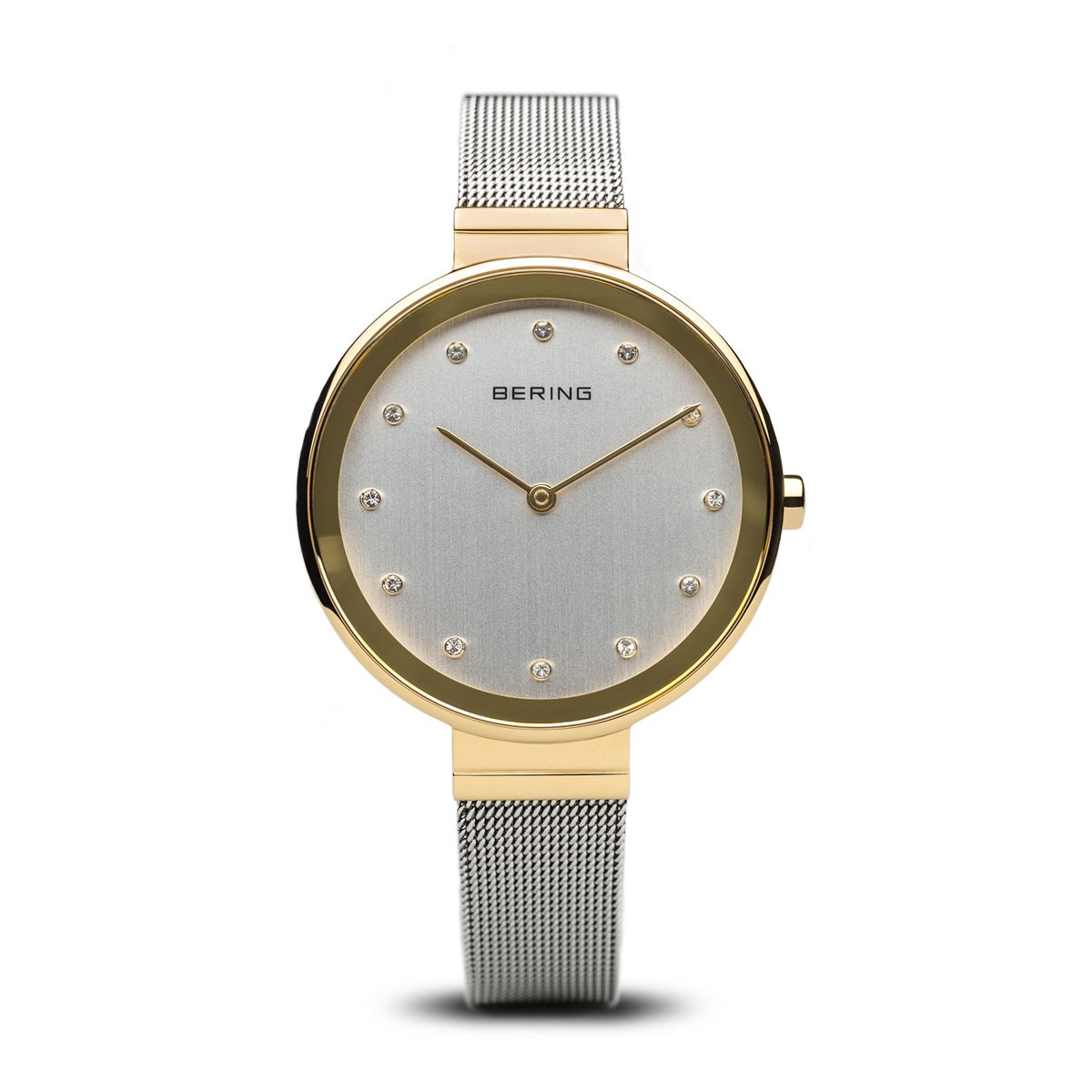 BERING Classic 34mm Polished Gold Case Crystal Markers Women's Watch 12034-010