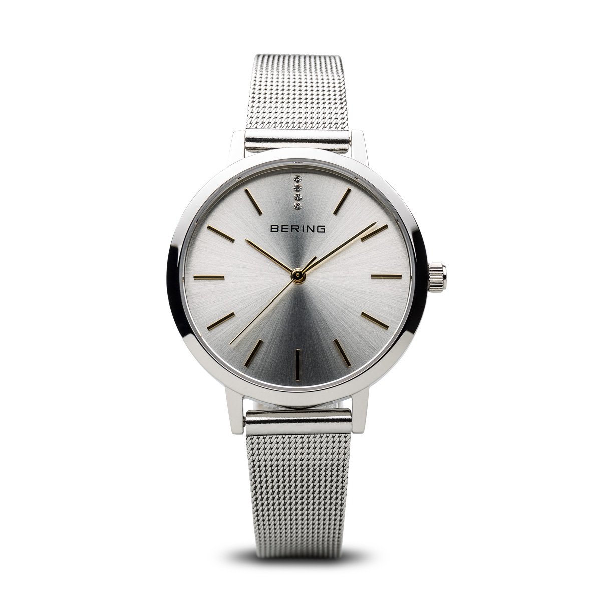 BERING Classic Elegant Polished Silver Mesh Strap Women's Watch 13434-001