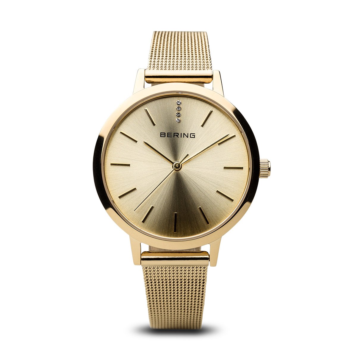 BERING Classic Elegant Polished Gold Mesh Strap Women's Watch 13434-333