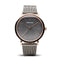 BERING Classic 36mm Polished Rose Gold Grey Mesh Strap Unisex Watch 13436-369