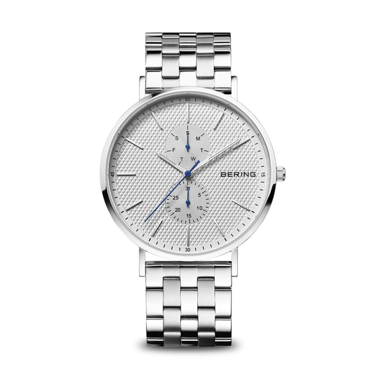 BERING Classic Polished Silver 40mm Silver Dial Day-Date Men's Watch 14240-700