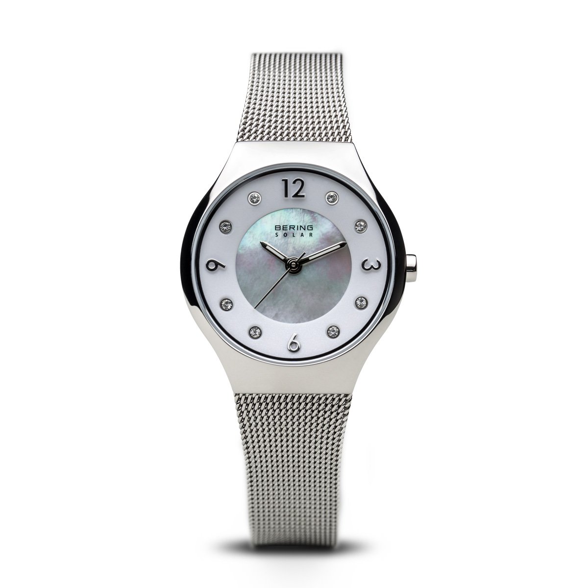 BERING Solar Polished Silver Slim Mesh Band Women's Watch 14427-004