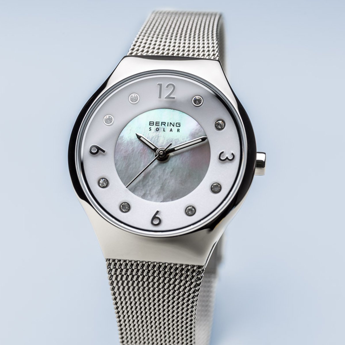 BERING Solar Polished Silver Slim Mesh Band Women's Watch 14427-004