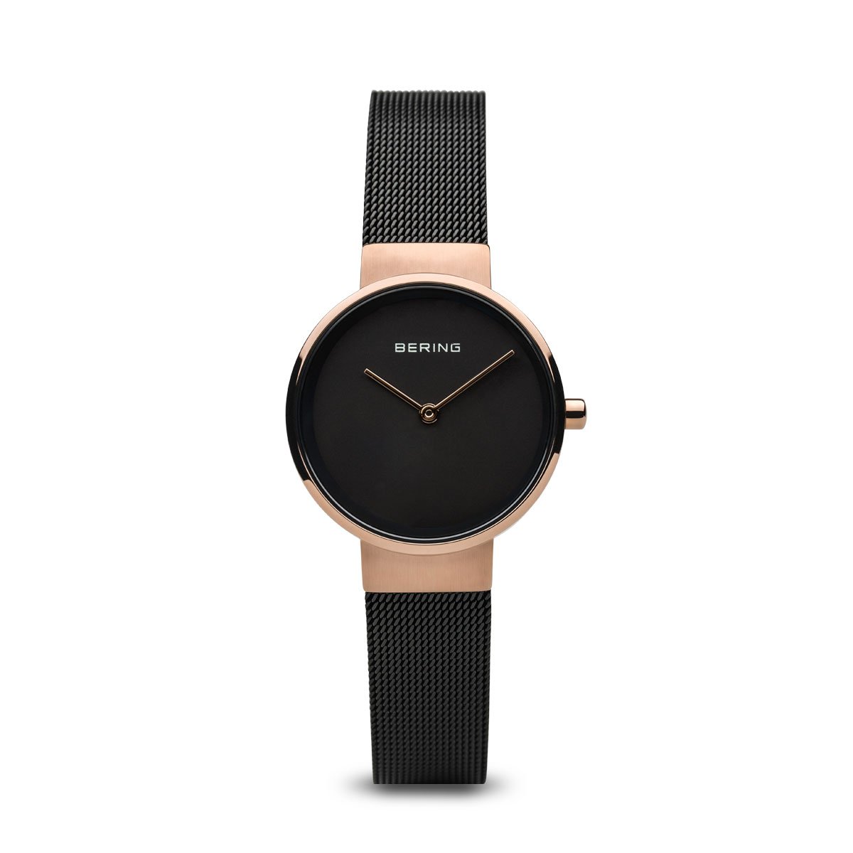 BERING Classic 26mm Polished Rose Gold Case Black Mesh Band Women's Watch 14526-166