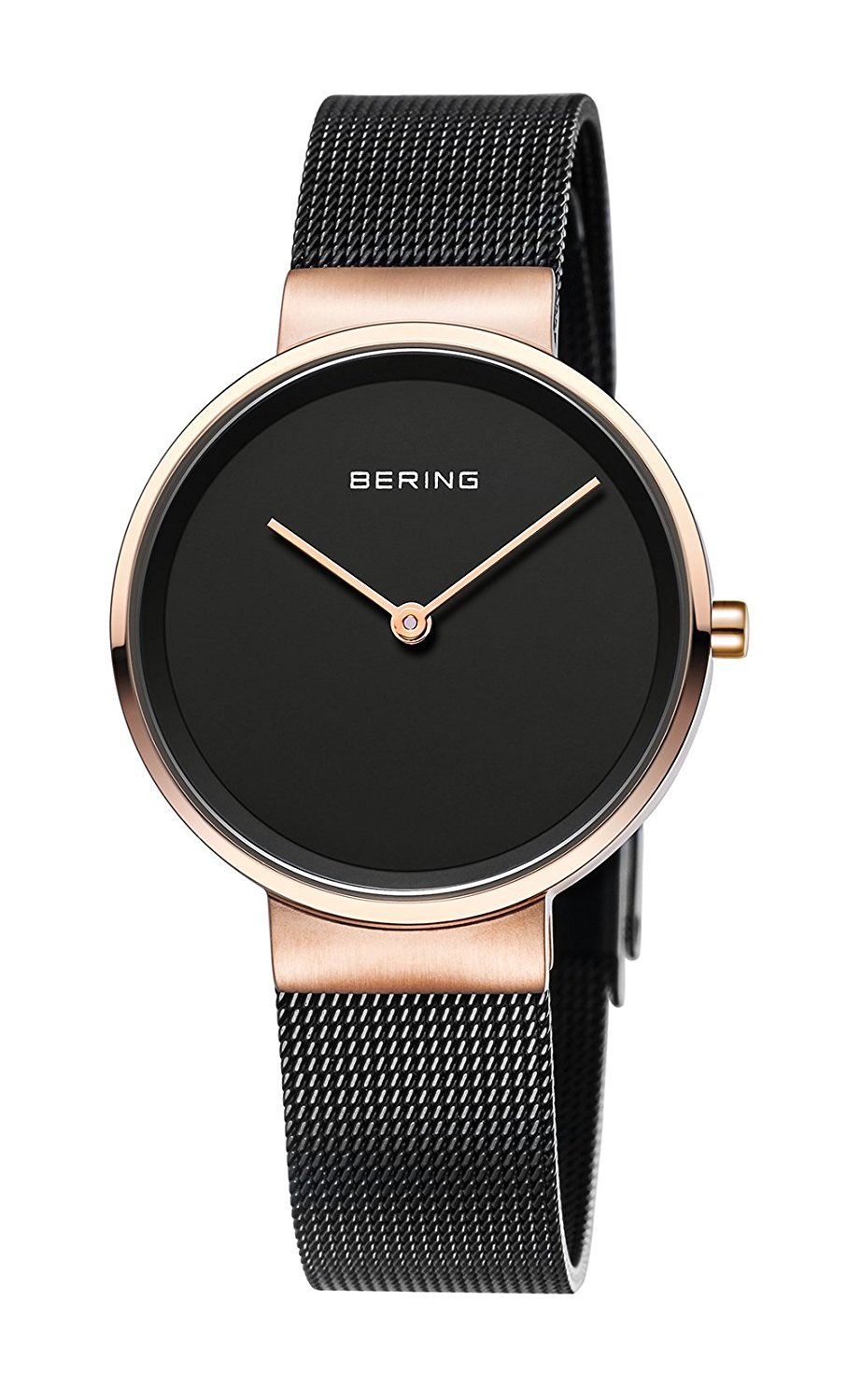 BERING Classic Polished Rose Gold Stainless Steel Mesh Band Women's Watch 14531-166