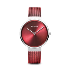 BERING Classic 31mm Polished Silver Milanese Strap Red Women's Watch 14531-303