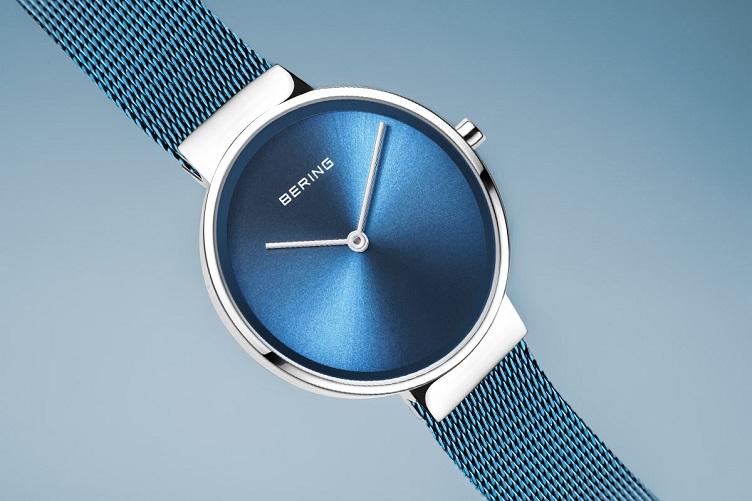 BERING Classic 31mm Polished Silver Milanese Strap Blue Women's Watch 14531-308