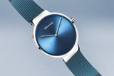 BERING Classic 39mm Polished Silver Milanese Strap Blue Men's Watch 14539-308