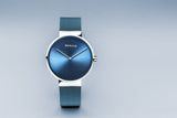 BERING Classic 39mm Polished Silver Milanese Strap Blue Men's Watch 14539-308