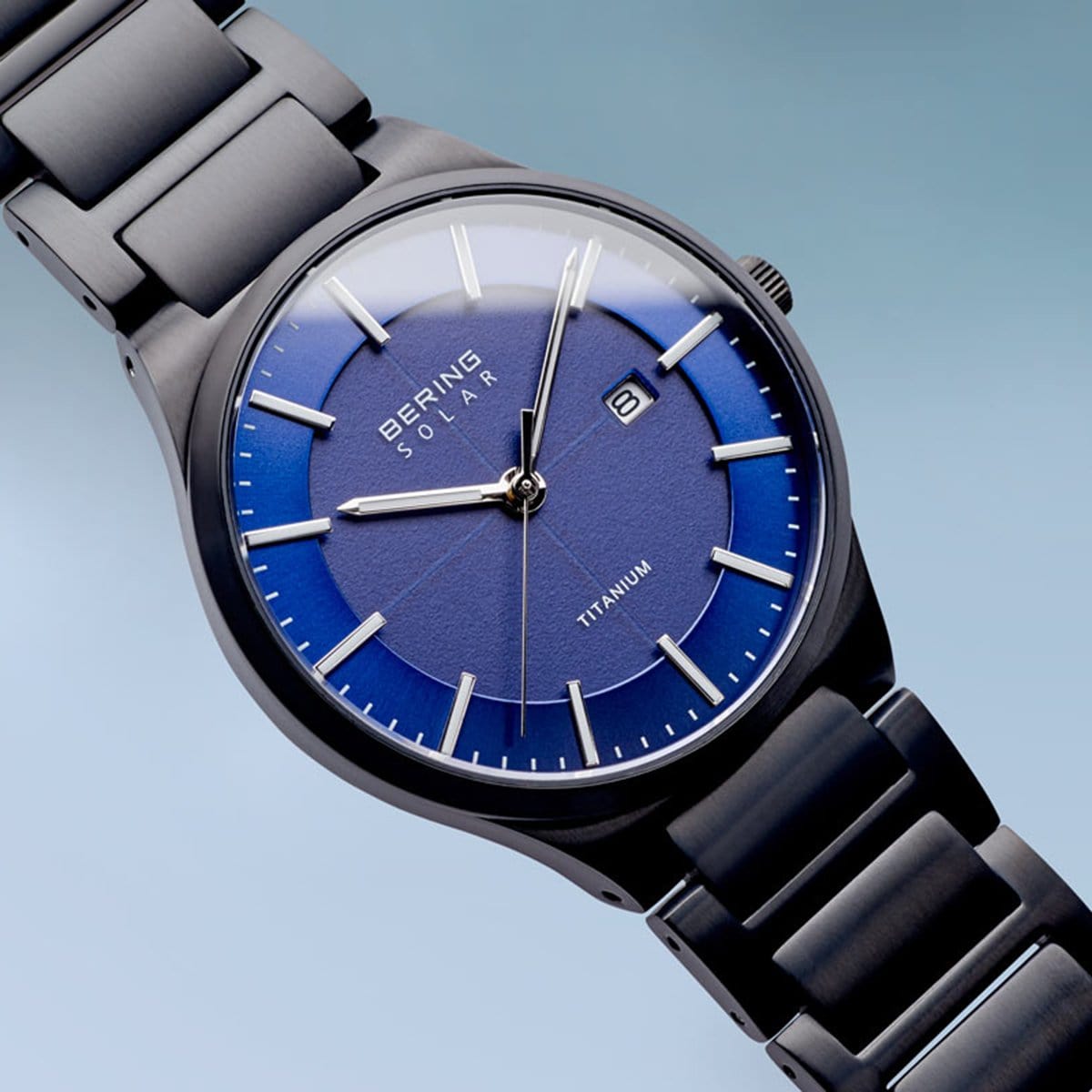 BERING Solar Brushed Black Titanium Blue Dial Men's Watch 15239-727