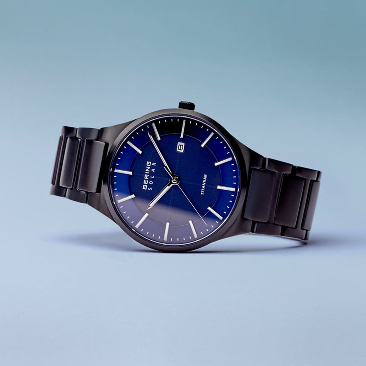 BERING Solar Brushed Black Titanium Blue Dial Men's Watch 15239-727