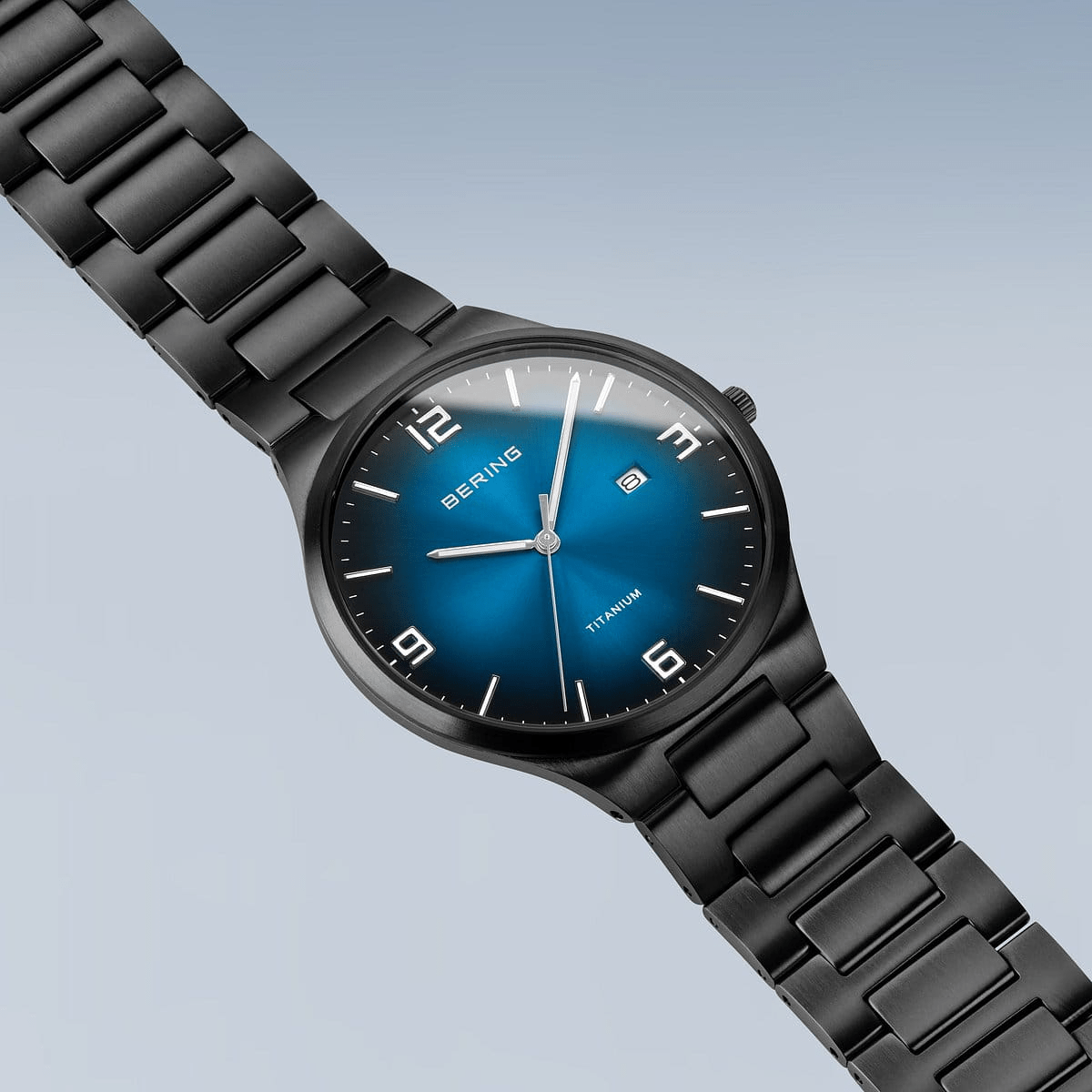 BERING Titanium Brushed Black 40mm Blue Dial Men's Watch 15240-727