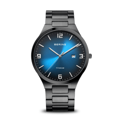 BERING Titanium Brushed Black 40mm Blue Dial Men's Watch 15240-727