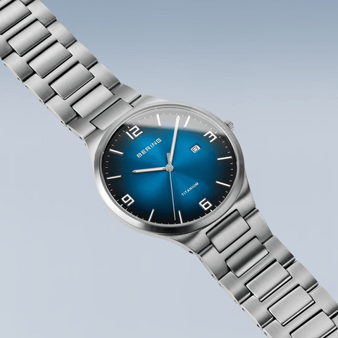 BERING Titanium Brushed Silver 40mm Blue Dial Men's Watch 15240-777