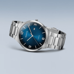BERING Titanium Brushed Silver 40mm Blue Dial Men's Watch 15240-777