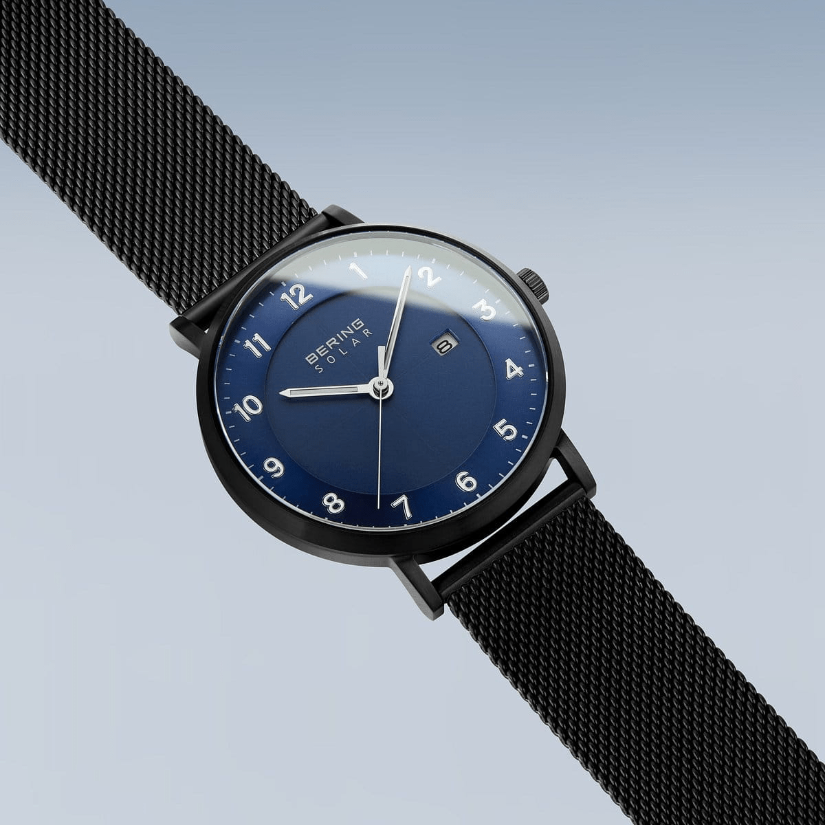 BERING Solar Brushed Black 39mm Blue Dial Men's Watch 15439-327