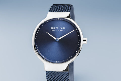 BERING Max René 31mm Polished Silver Milanese Strap Blue Women's Watch 15531-307