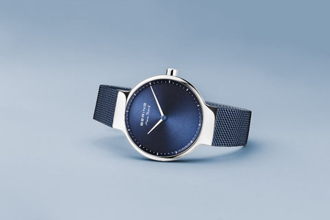 BERING Max René 31mm Polished Silver Milanese Strap Blue Women's Watch 15531-307