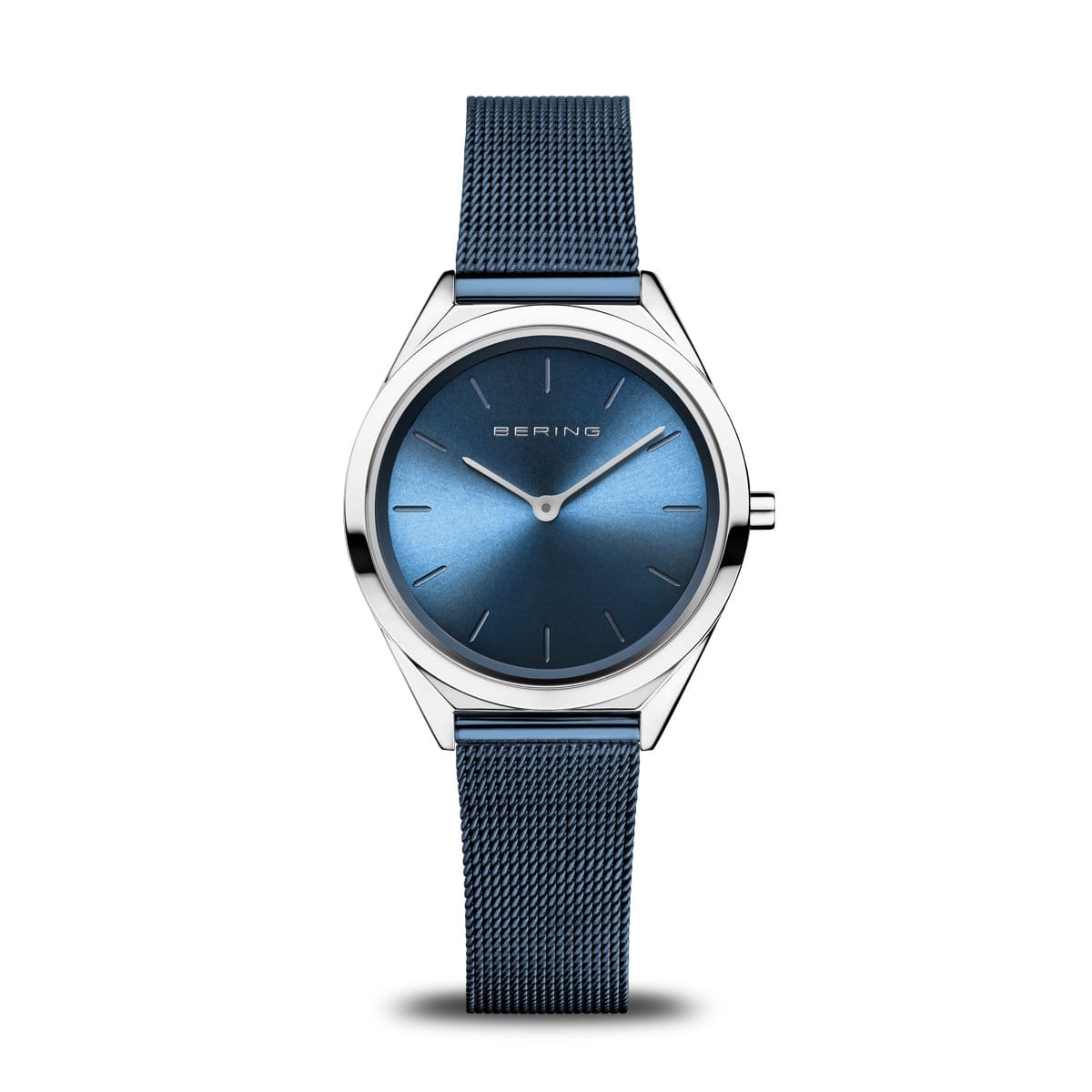 BERING Ultra Slim 31mm Polished Case Blue Mesh Strap Women's Watch 17031-307