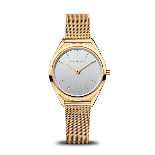 BERING Ultra Slim 31mm Polished Gold Case Gold Mesh Strap Women's Watch 17031-334