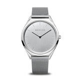 BERING Ultra Slim 39mm Polished Case Silver Mesh Strap Unisex Watch 17039-000
