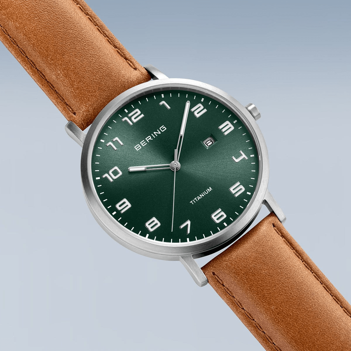 BERING Titanium Brushed Silver 40mm Green Dial Men's Watch 18640-568
