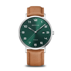 BERING Titanium Brushed Silver 40mm Green Dial Men's Watch 18640-568