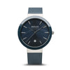 BERING Ceramic 40mm Polished Silver Case Blue Mesh Band Women's Watch 11440-387