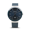 BERING Ceramic 40mm Polished Silver Case Blue Mesh Band Women's Watch 11440-387