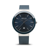 BERING Ceramic 40mm Polished Silver Case Blue Mesh Band Women's Watch 11440-387